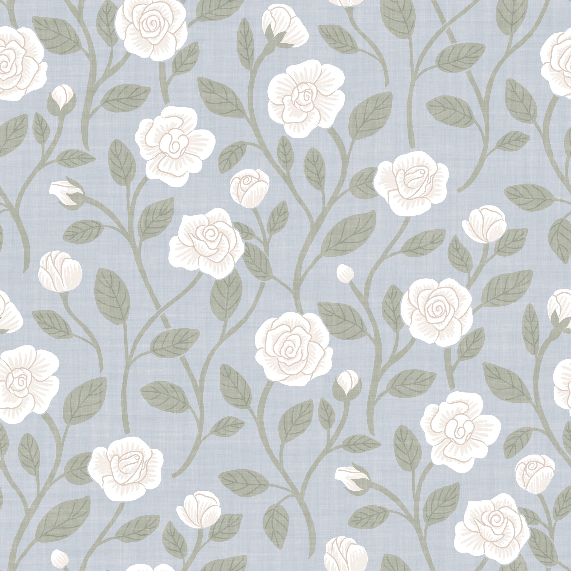 Clem Floral Wallpaper - Sage-Green and White Farmhouse Decor