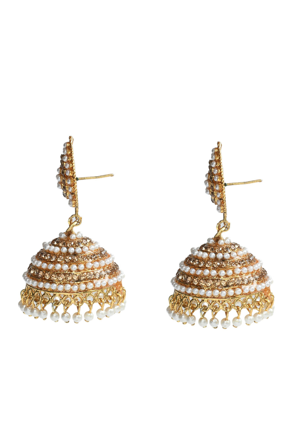 Johar Kamal Leaf Design Jhumka Earrings with Stones and Pearls