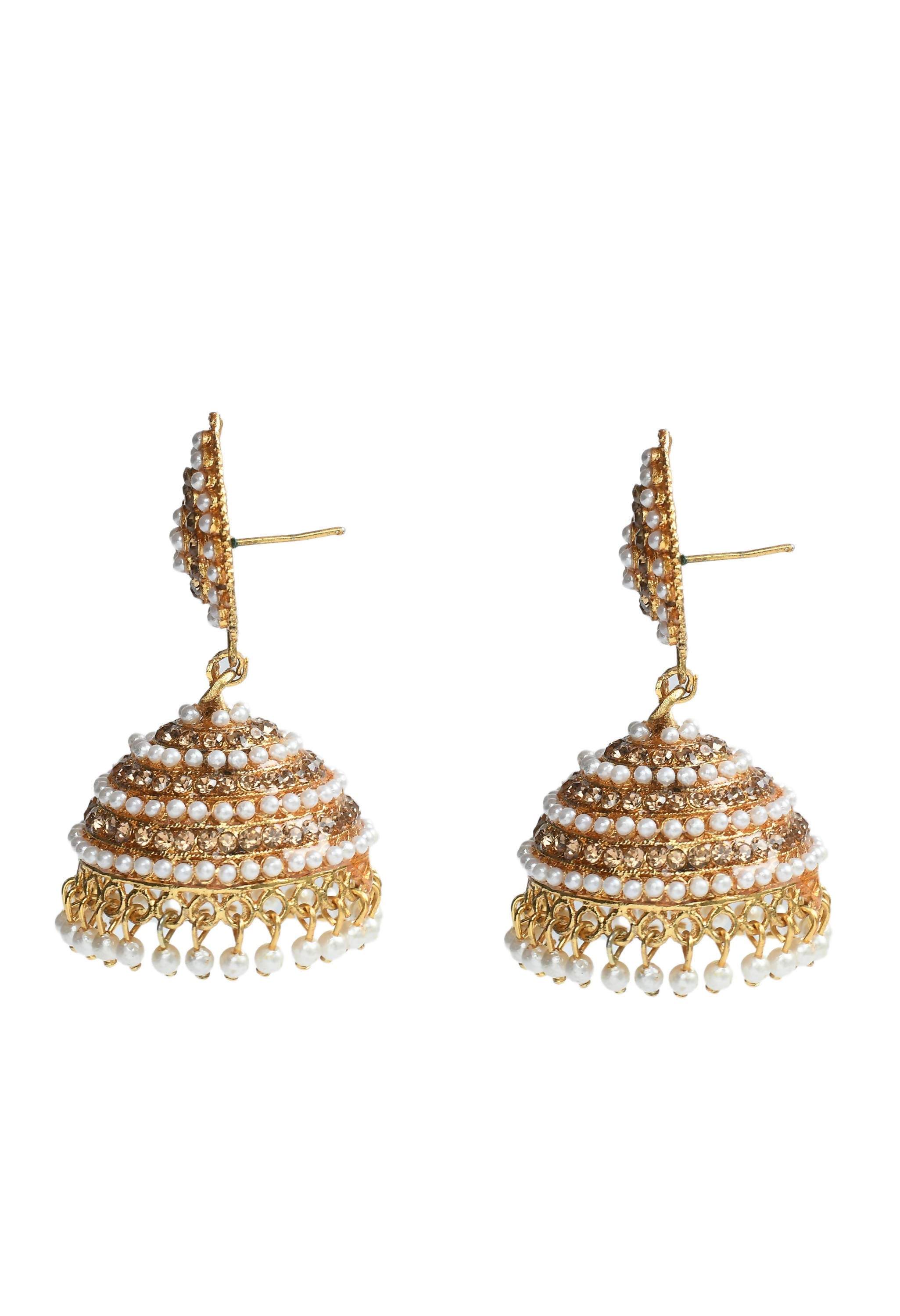 Johar Kamal Leaf Design Jhumka Earrings with Stones and Pearls