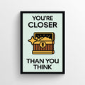 Motivational Monopoly-themed poster with bold text and a treasure chest illustration.