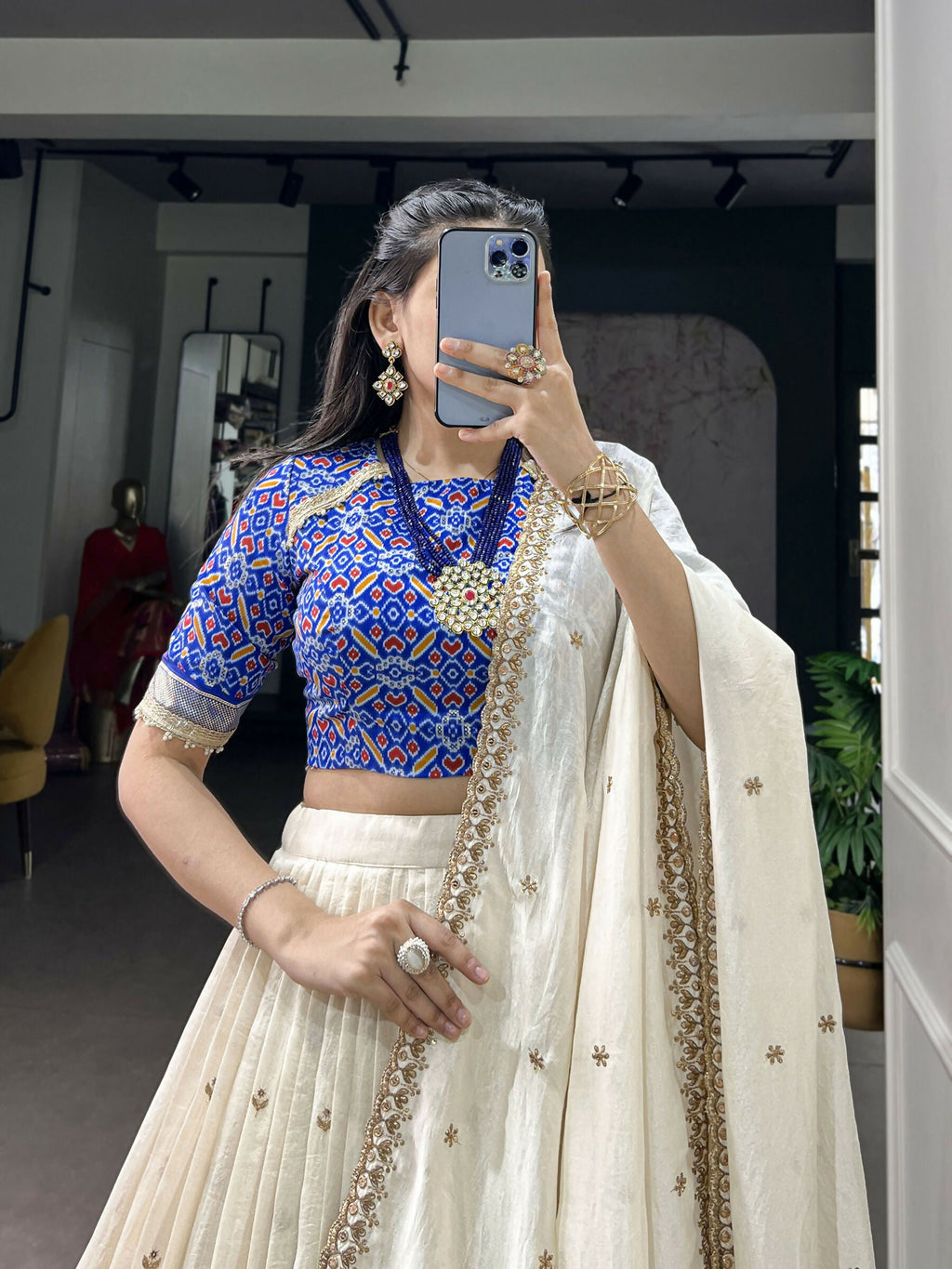 White Vichitra Silk Lehenga Choli with Sequins and Embroidery
