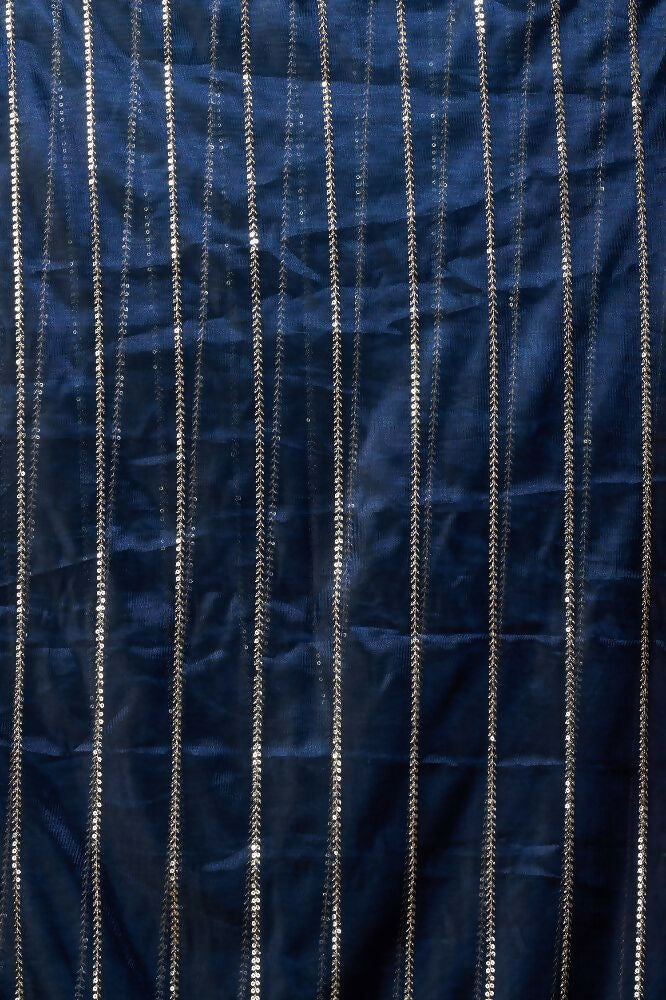 Navy Blue Net Party Wear Saree with Black Velvet Blouse Set