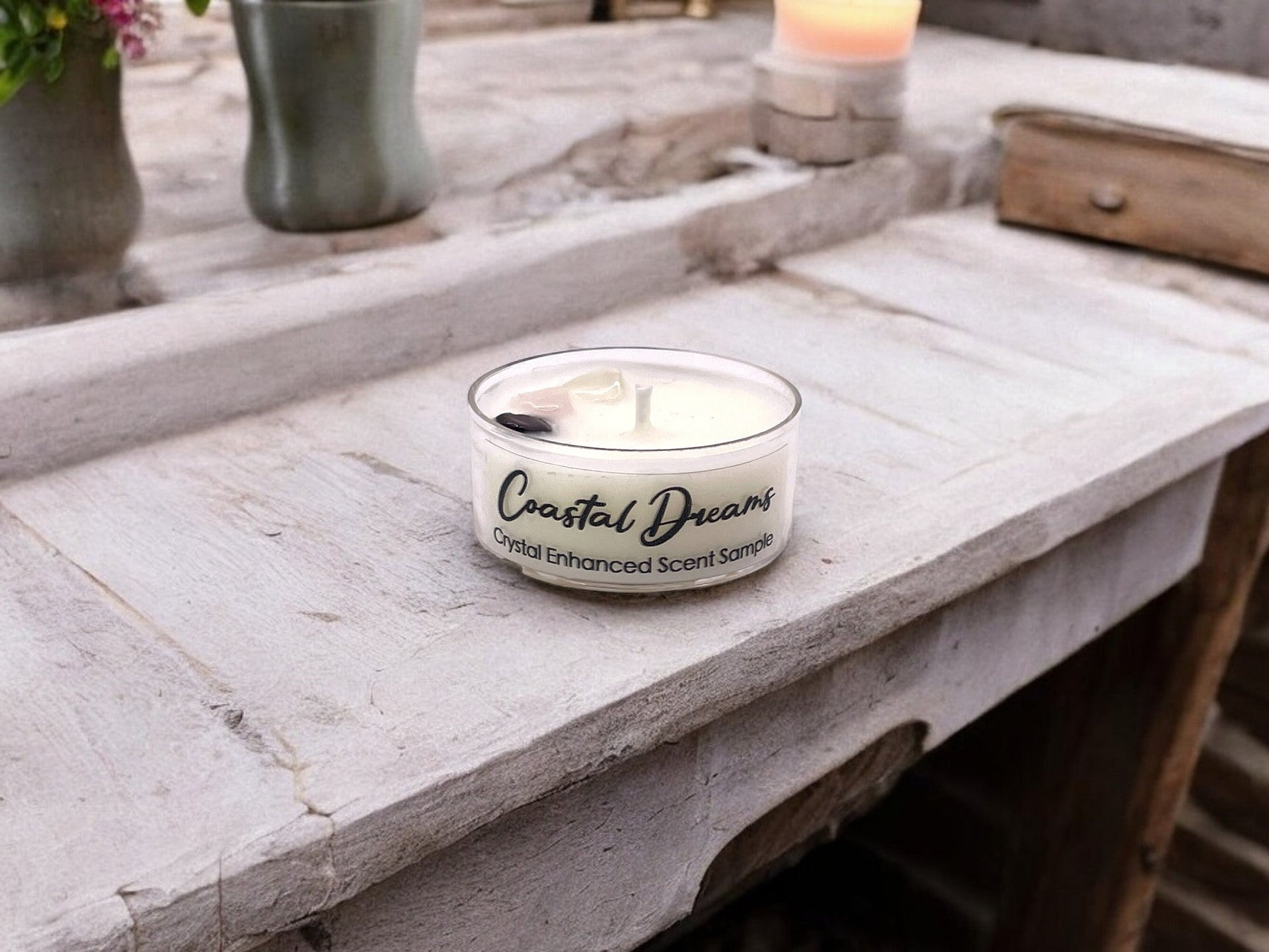 Coastal Dreams, Premium Coconut-Soy Wax Tea Light Crystal Candle, 1oz