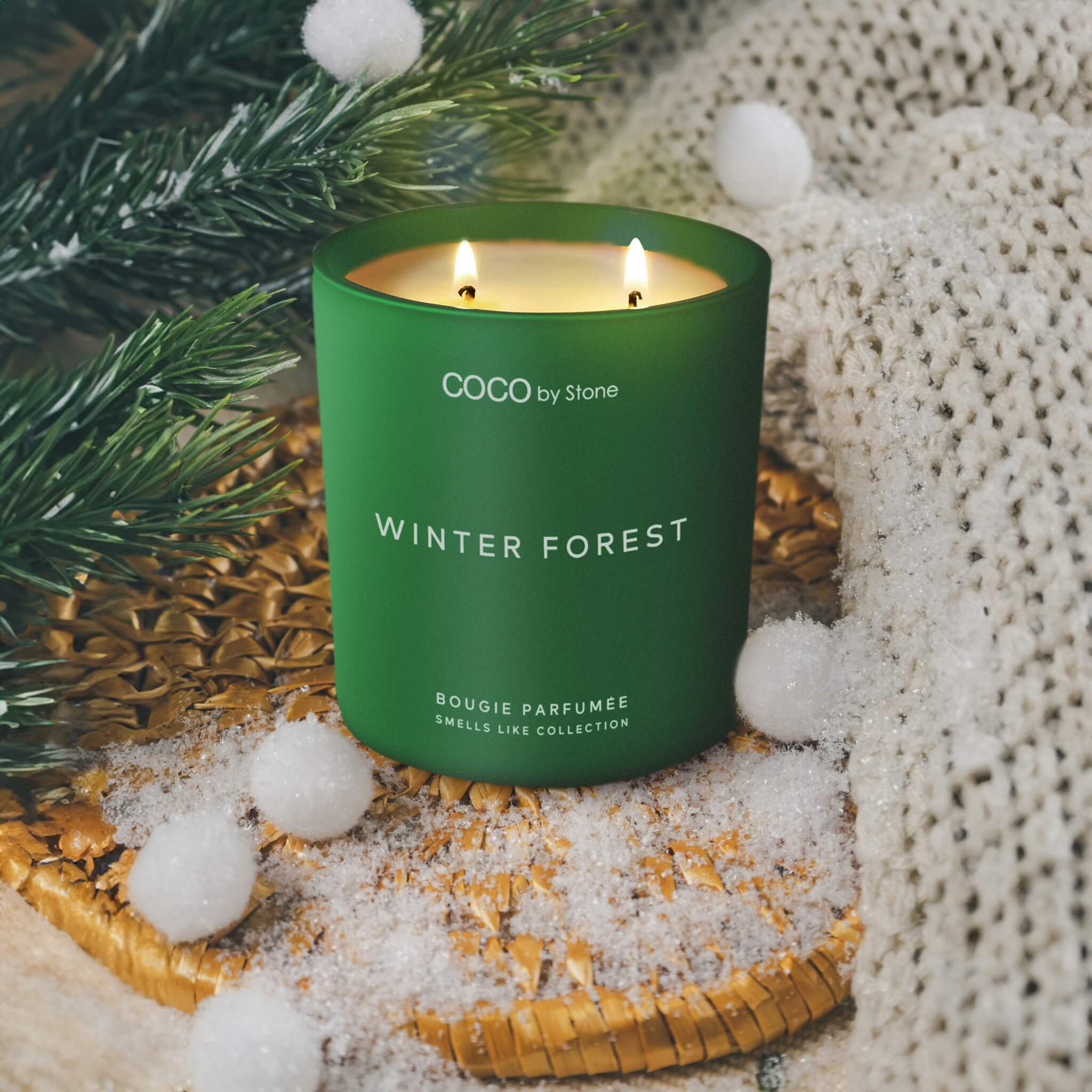 Winter Forest 15oz Scented Candle in Green Glass Vessel