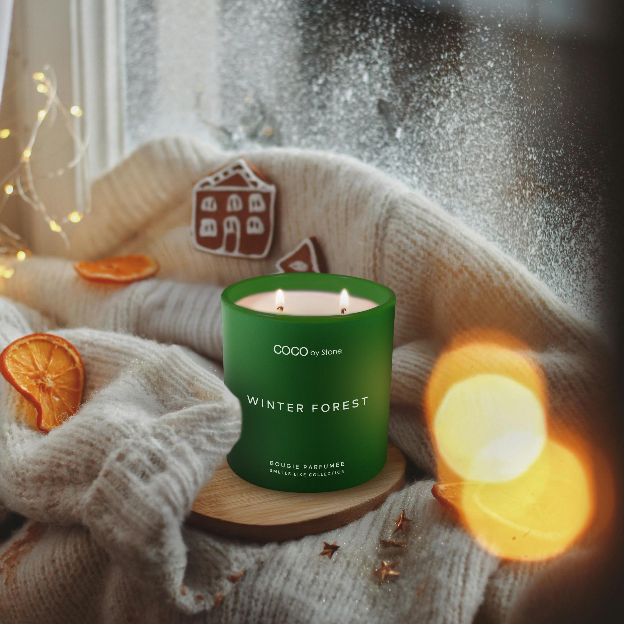Winter Forest 15oz Scented Candle in Green Glass Vessel