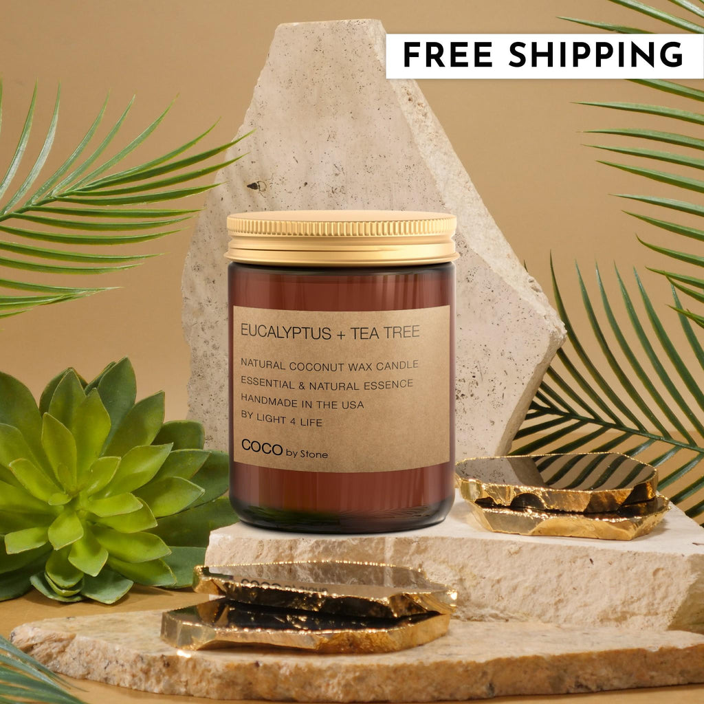 7.2oz Eucalyptus + Tea Tree Natural Coconut Apricot Wax Candle