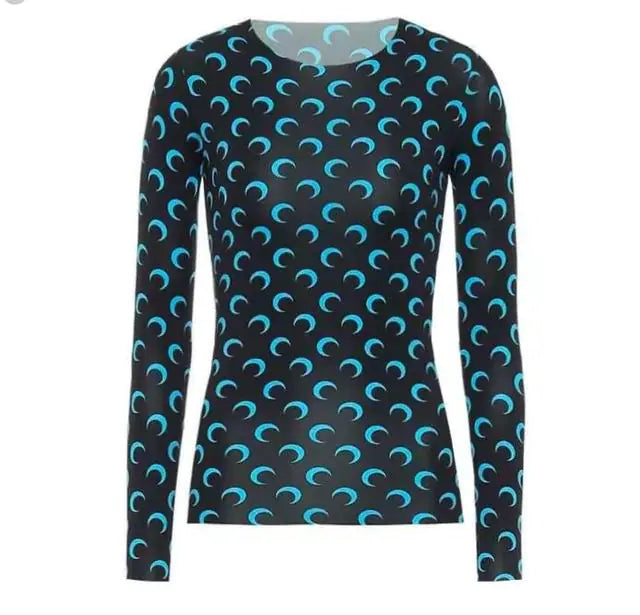 Women Long Sleeve Moon Print Crew Neck Shirt Soft Base Layer - Image 9