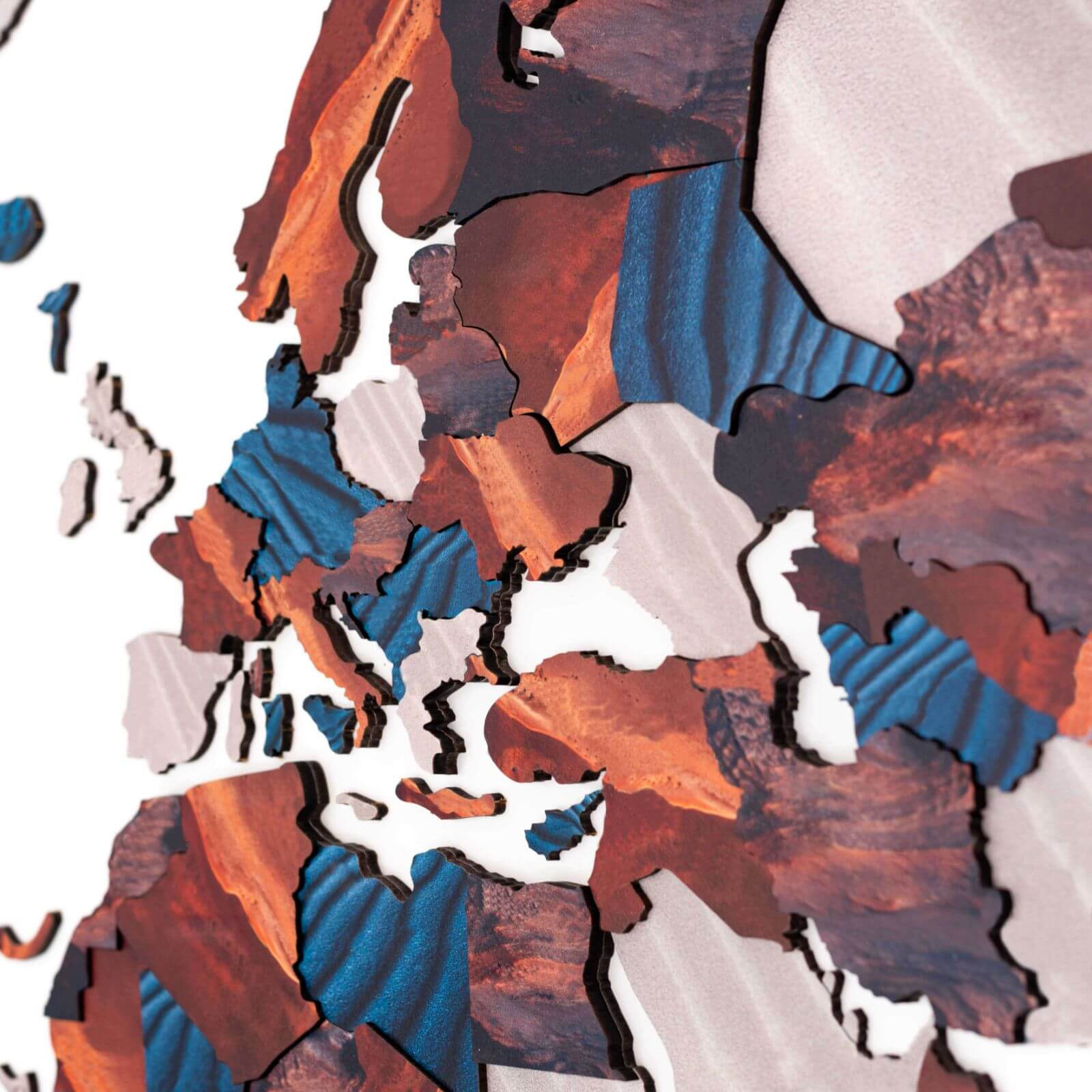 3D Wooden World Map Dune Wall Decor – Detailed Sandy Palette Art