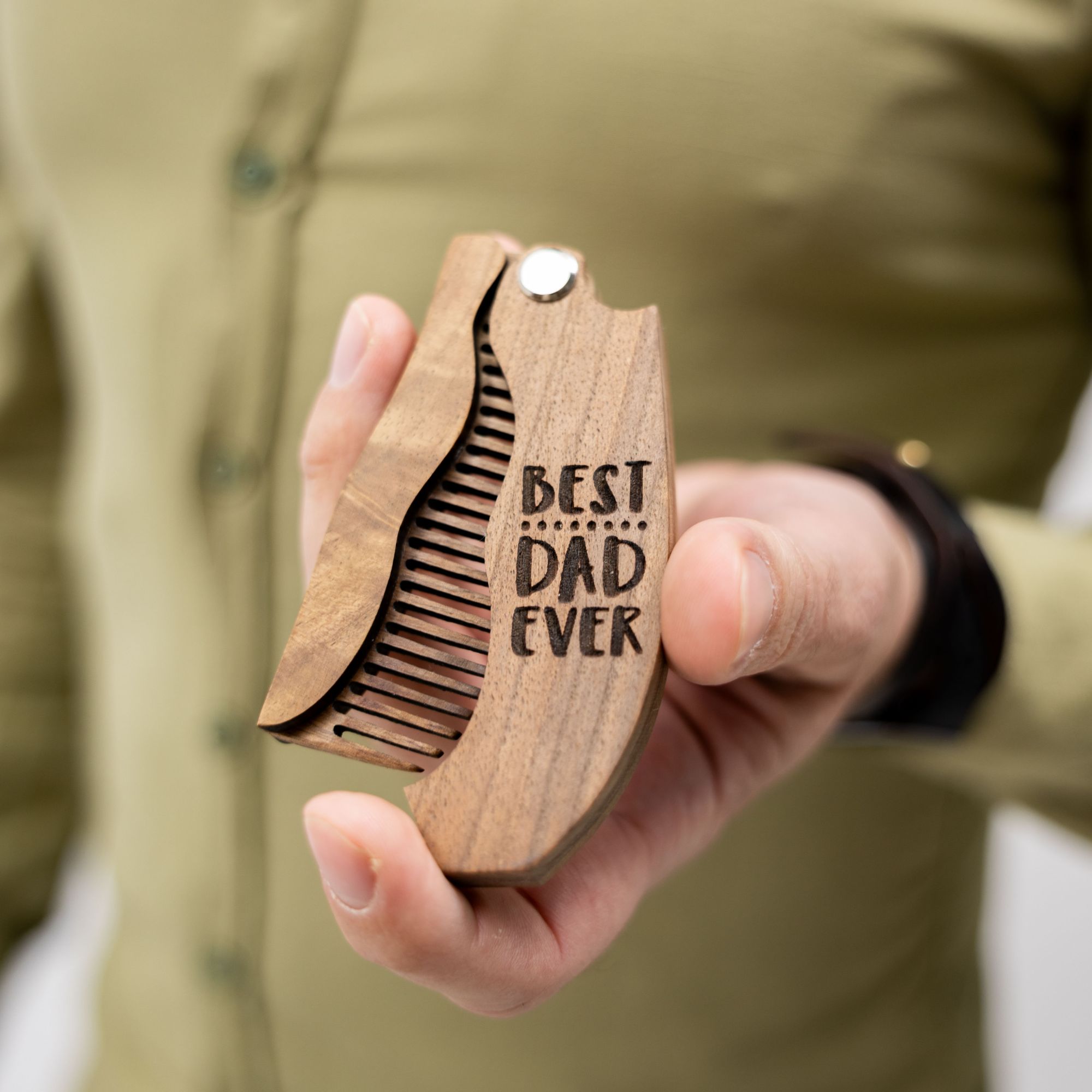 Best Dad Ever Wooden Beard Comb - Handcrafted Grooming Gift
