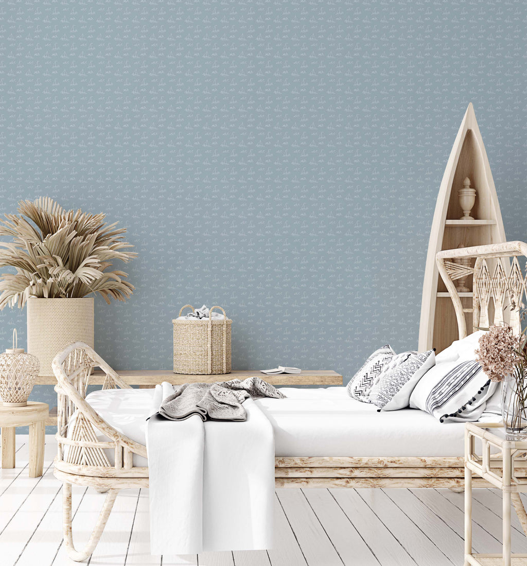 Conrad Removable Wallpaper in Blue and White Coastal Style