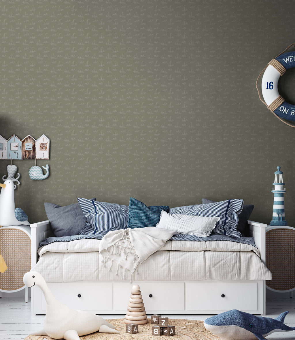 Conrad Removable Wallpaper in Blue and White Coastal Style