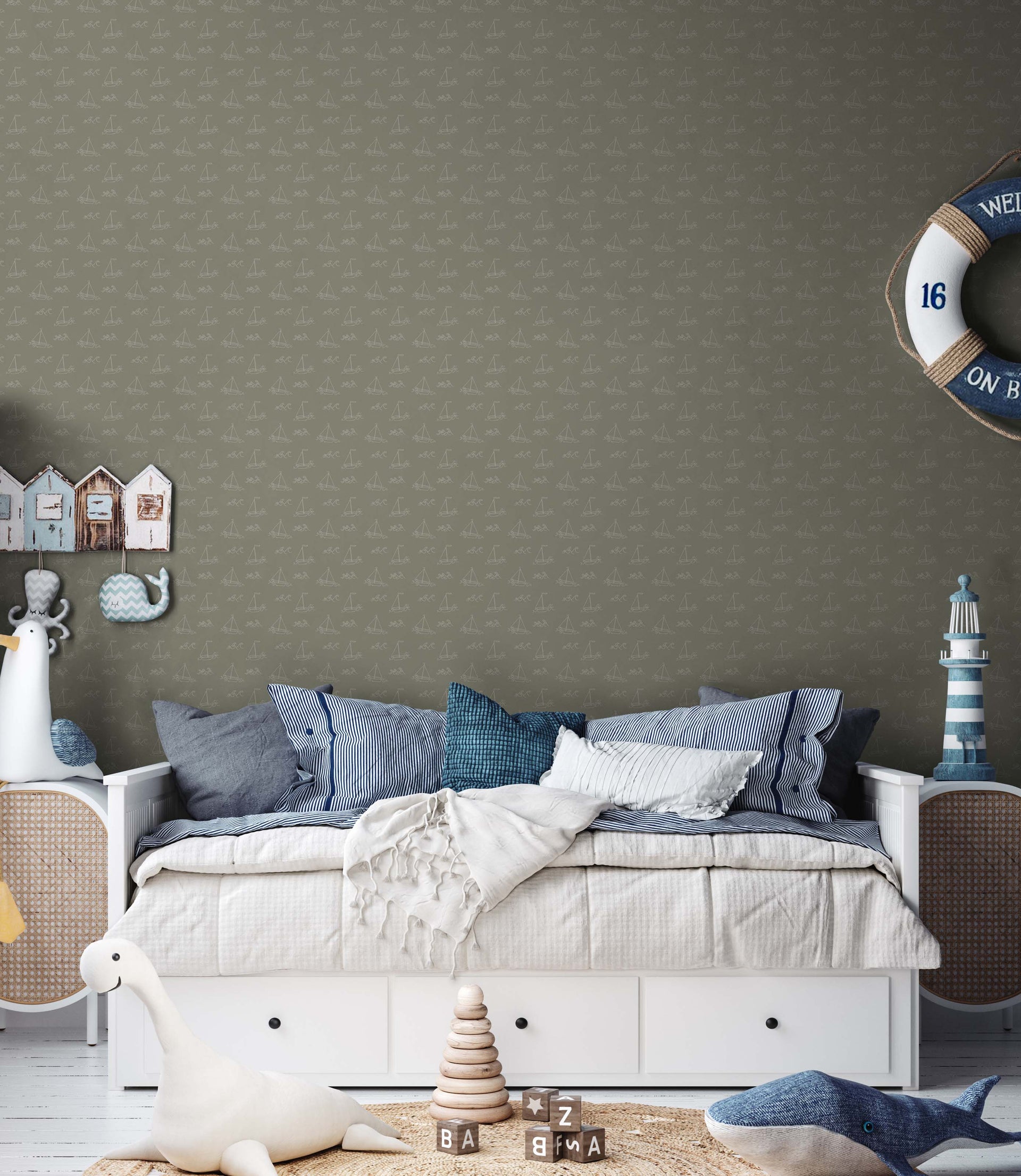 Conrad Removable Wallpaper in Blue and White Coastal Style