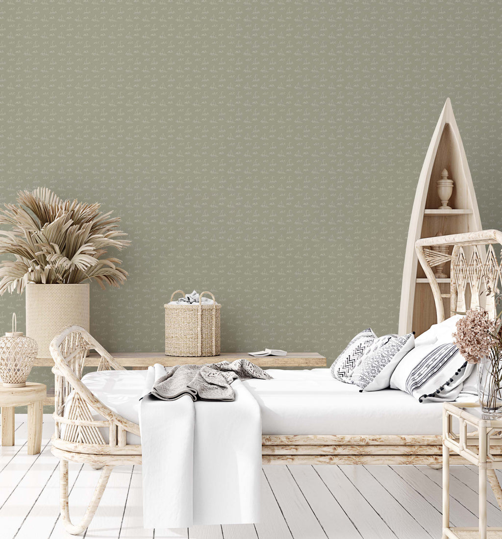 Conrad Removable Wallpaper in Blue and White Coastal Style