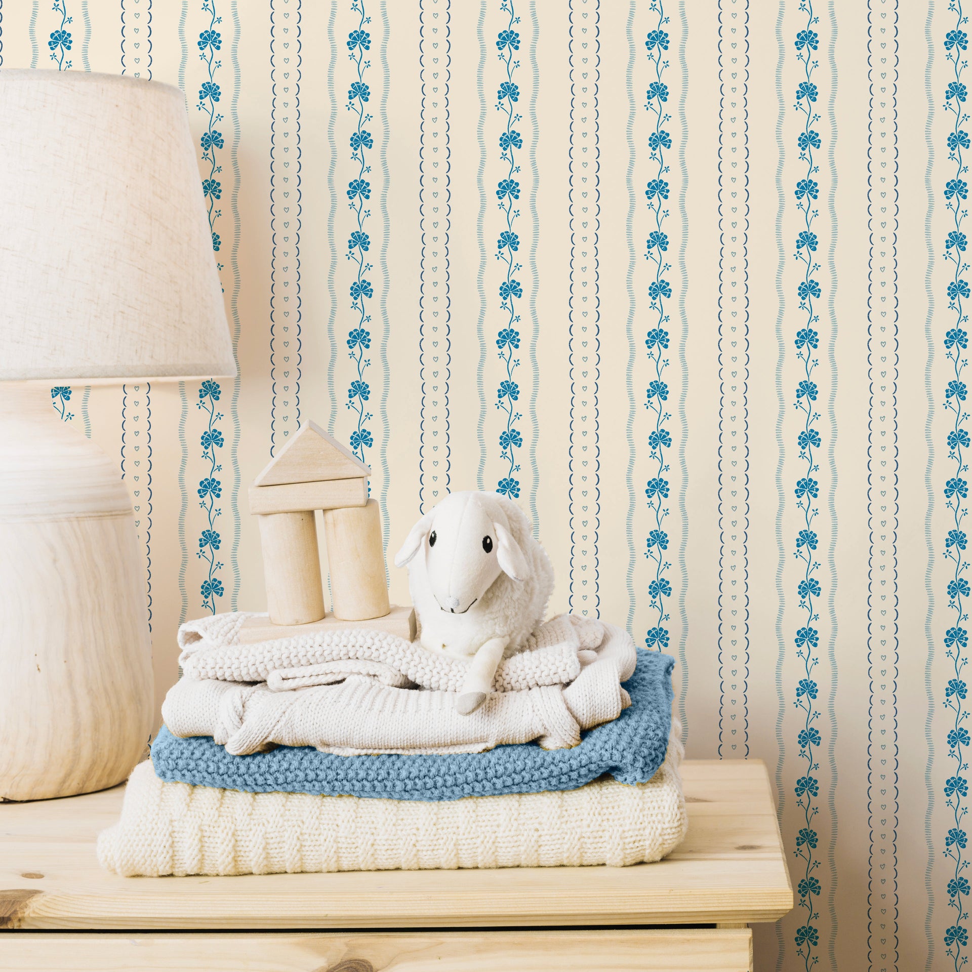 Constance Floral Removable Wallpaper in Cream, Blue & Green