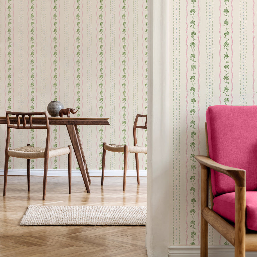 Constance Floral Removable Wallpaper in Cream, Blue & Green