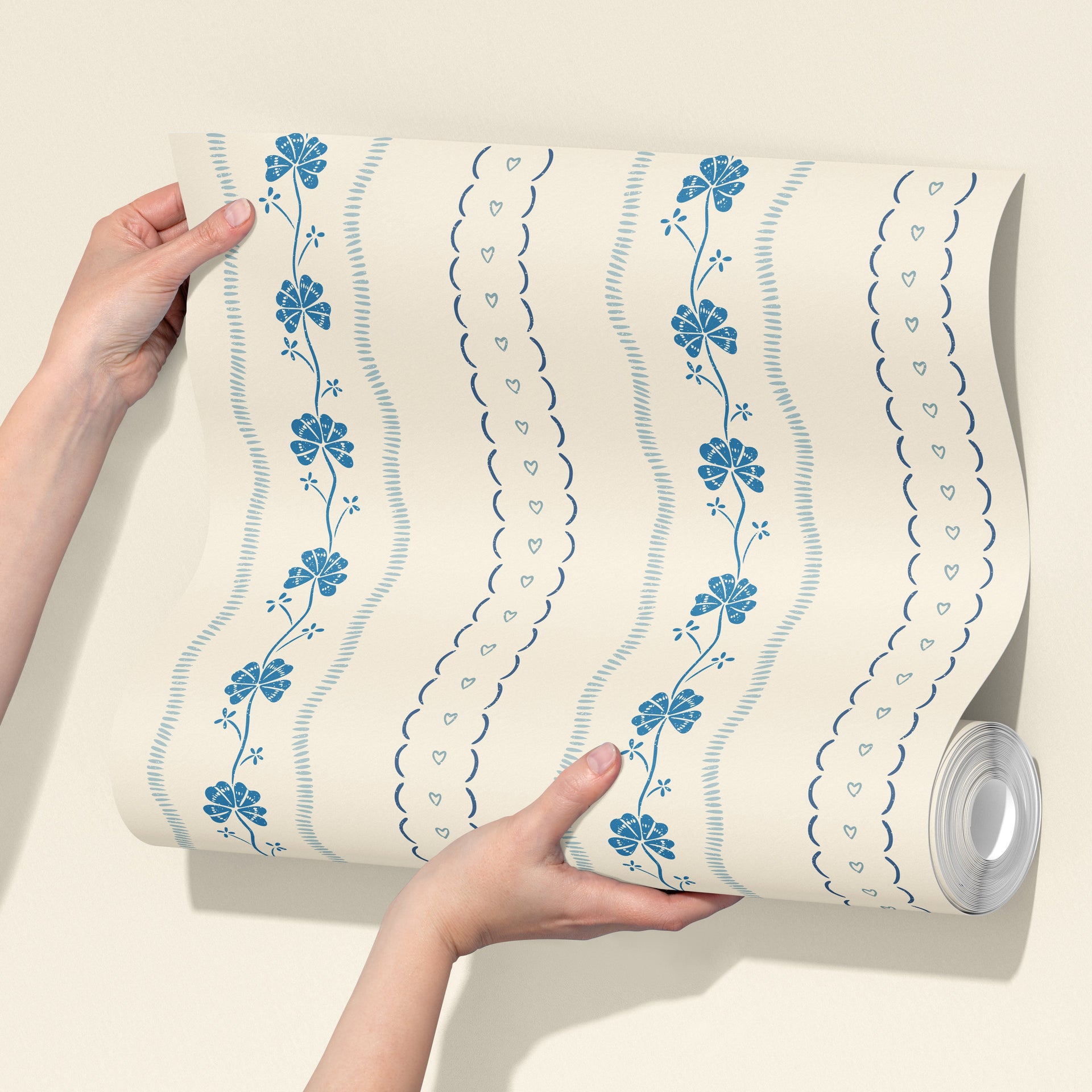 Constance Floral Removable Wallpaper in Cream, Blue & Green