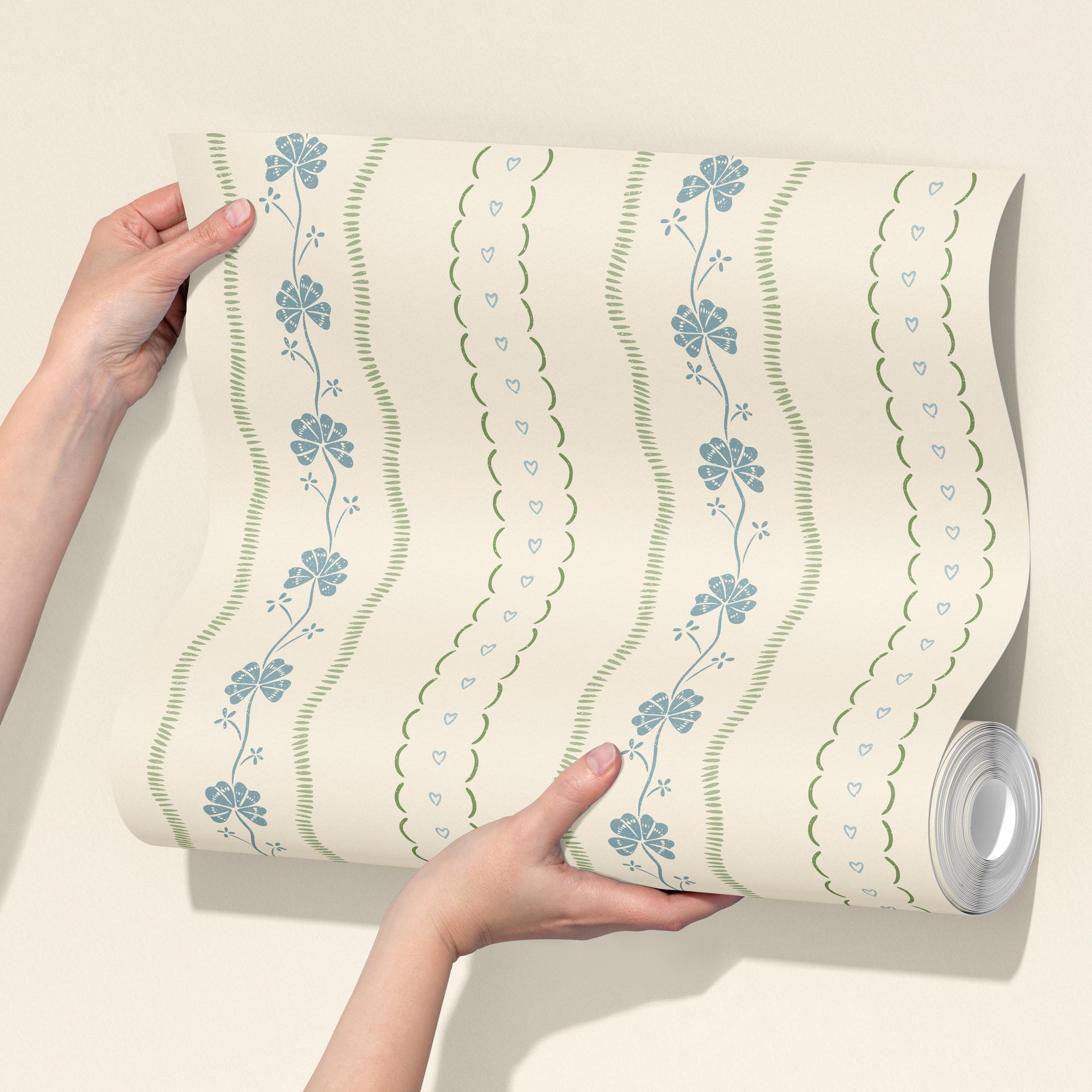 Constance Floral Removable Wallpaper in Cream, Blue & Green