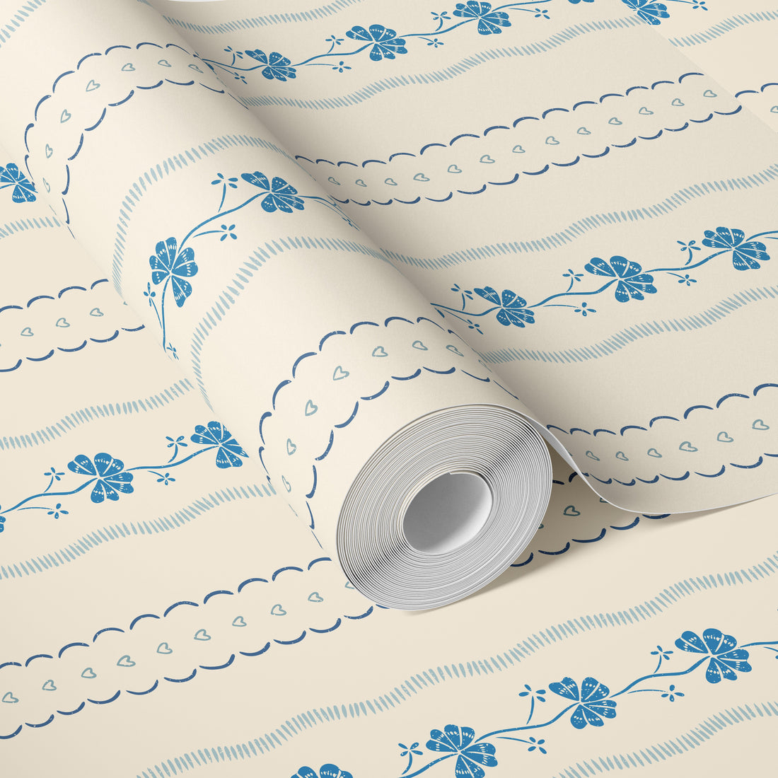 Constance Floral Removable Wallpaper in Cream, Blue & Green