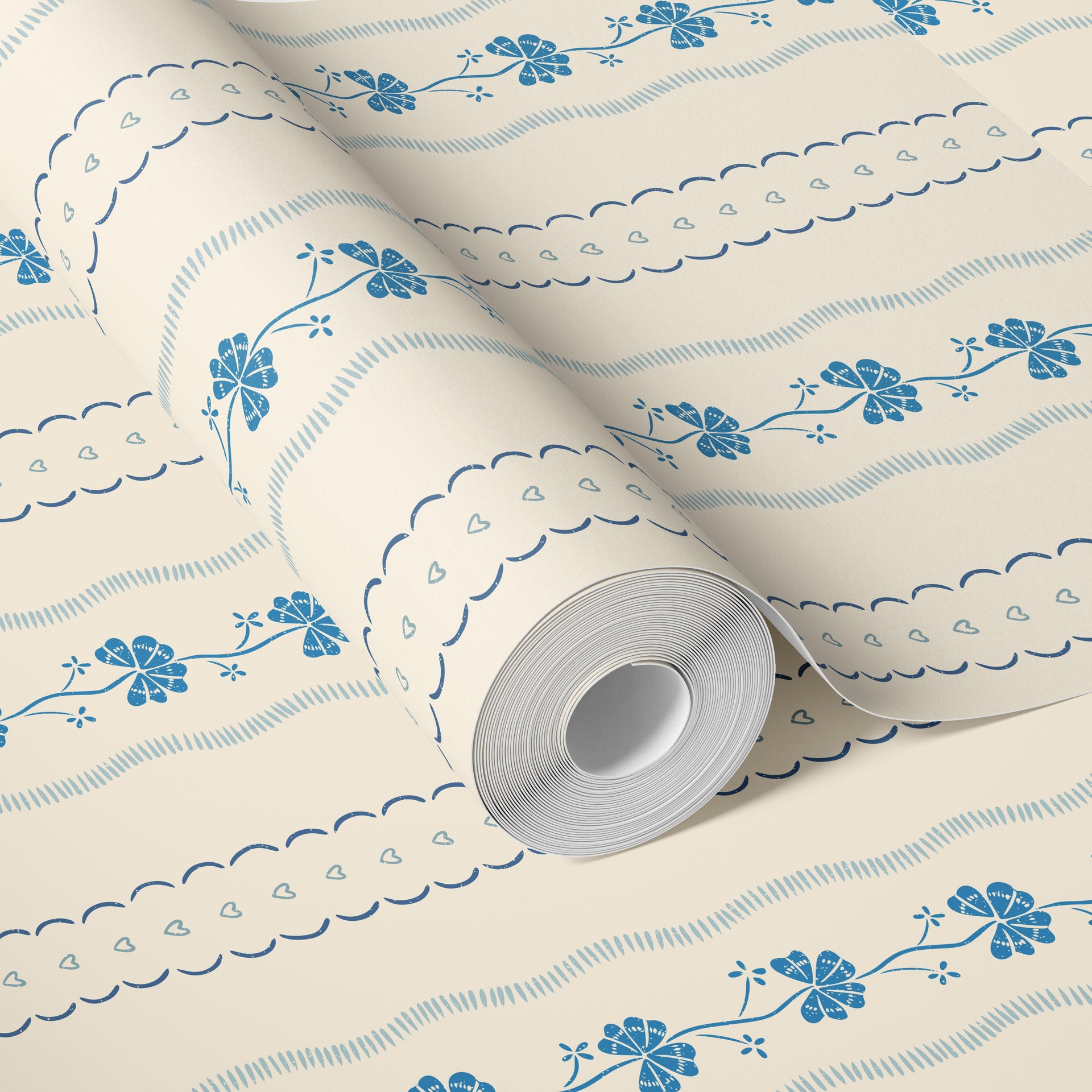 Constance Floral Removable Wallpaper in Cream, Blue & Green