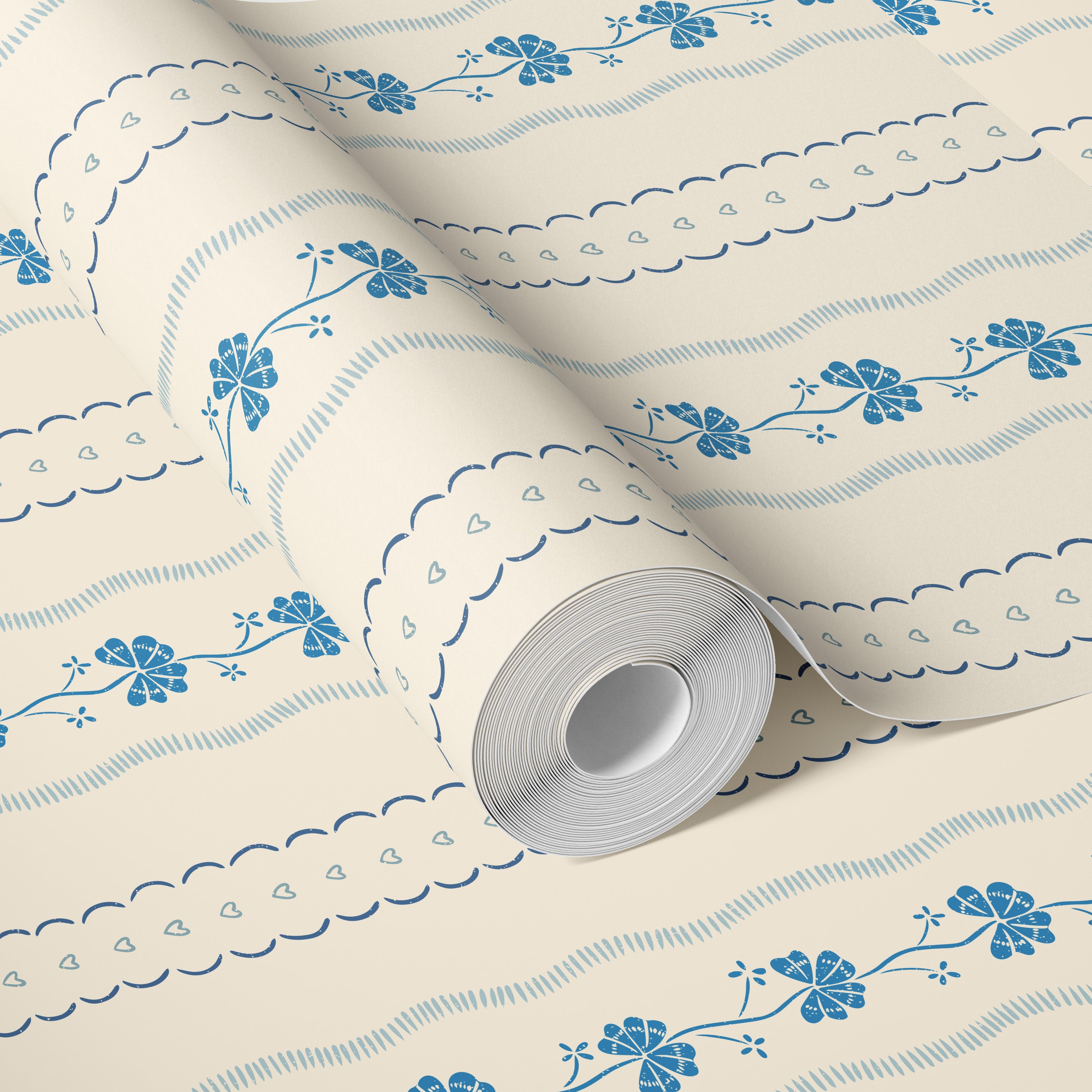Constance Floral Removable Wallpaper in Cream, Blue & Green