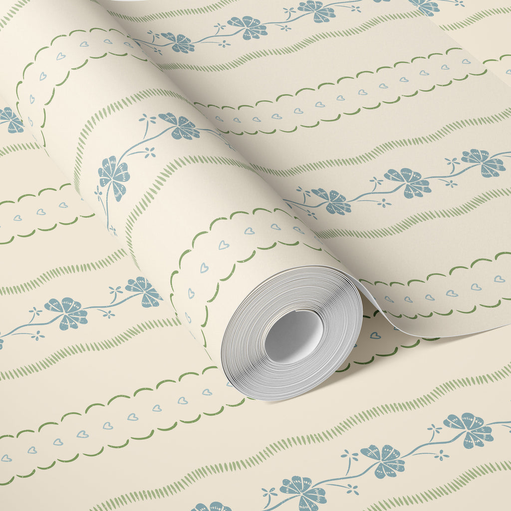 Constance Floral Removable Wallpaper in Cream, Blue & Green