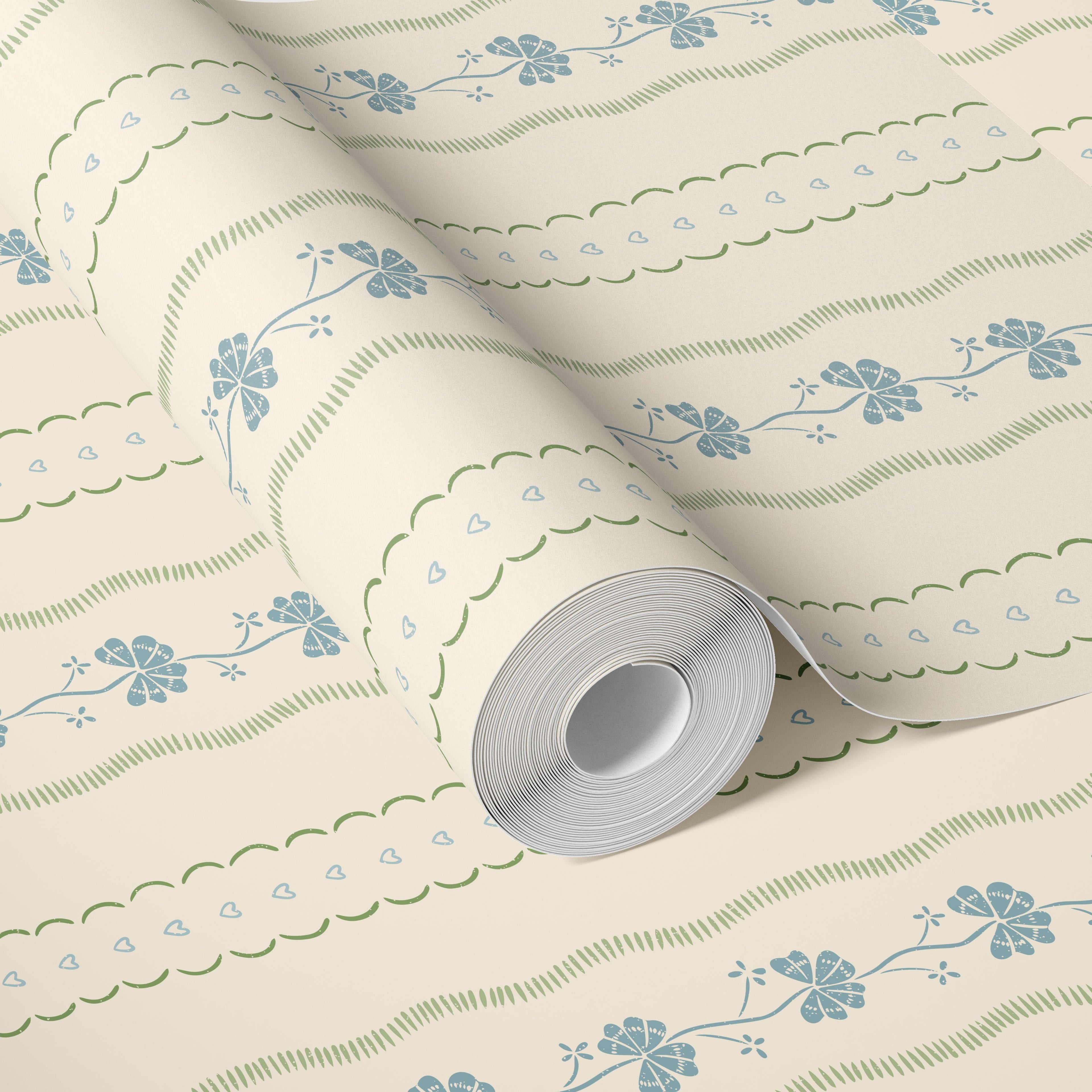Constance Floral Removable Wallpaper in Cream, Blue & Green
