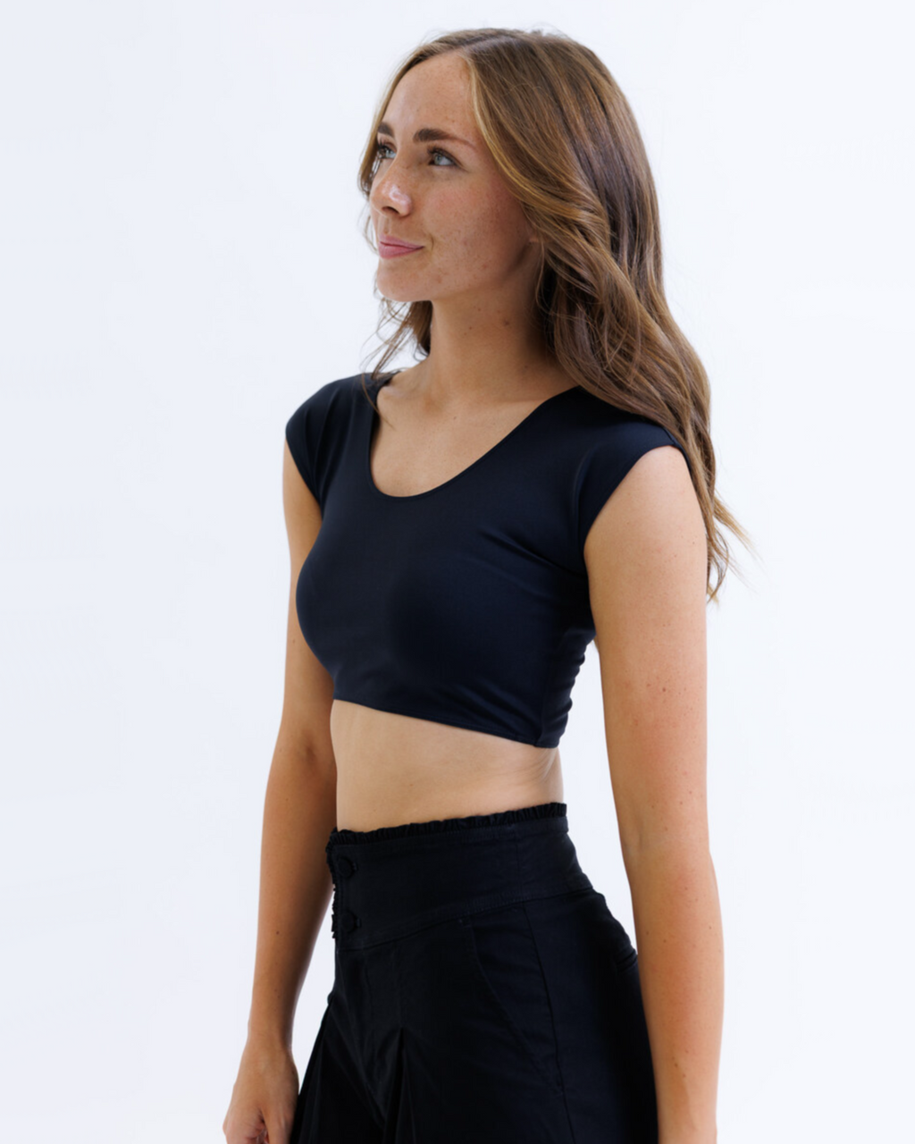 Contour Demi Tee Crop Top with Scoop Neck and Cap Sleeves - Image 9