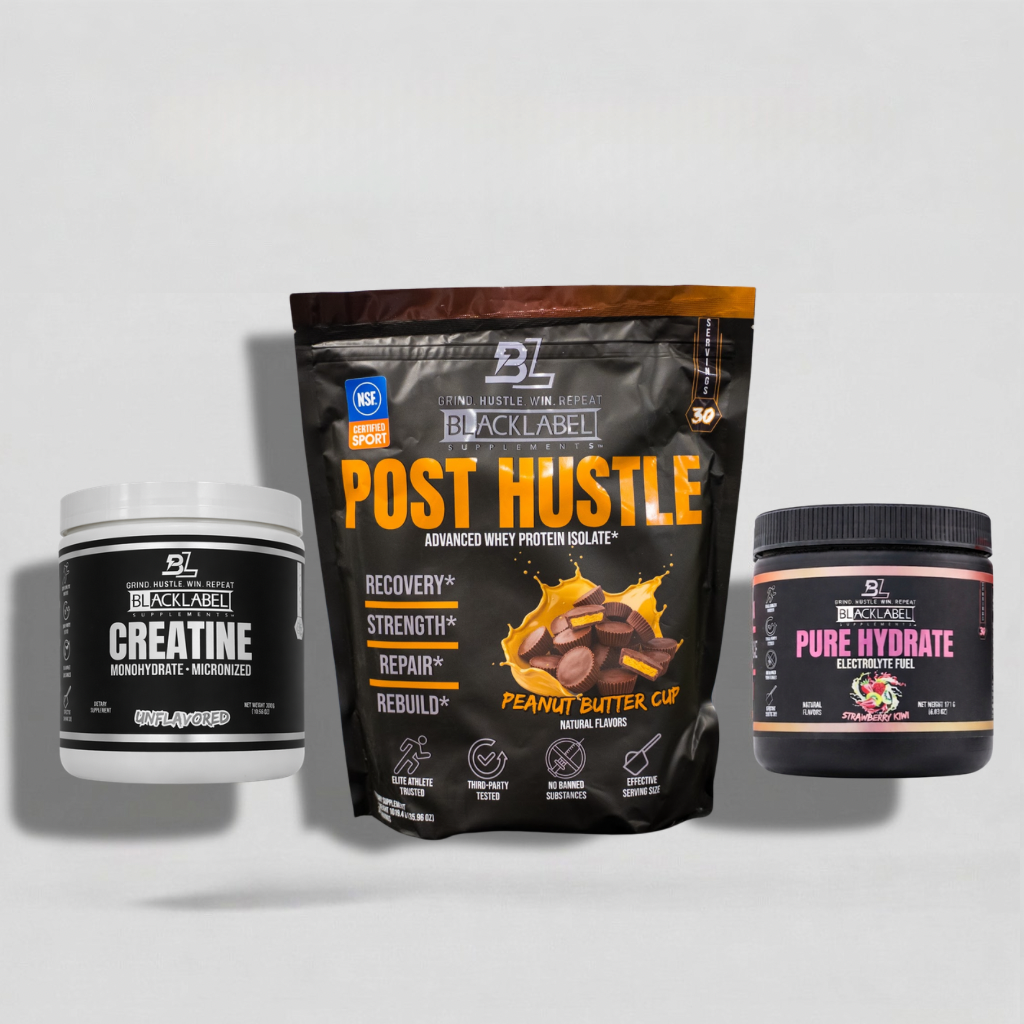 Starter Stack athletic nutrition bundle featuring minimalist black, white, and orange packaging design.