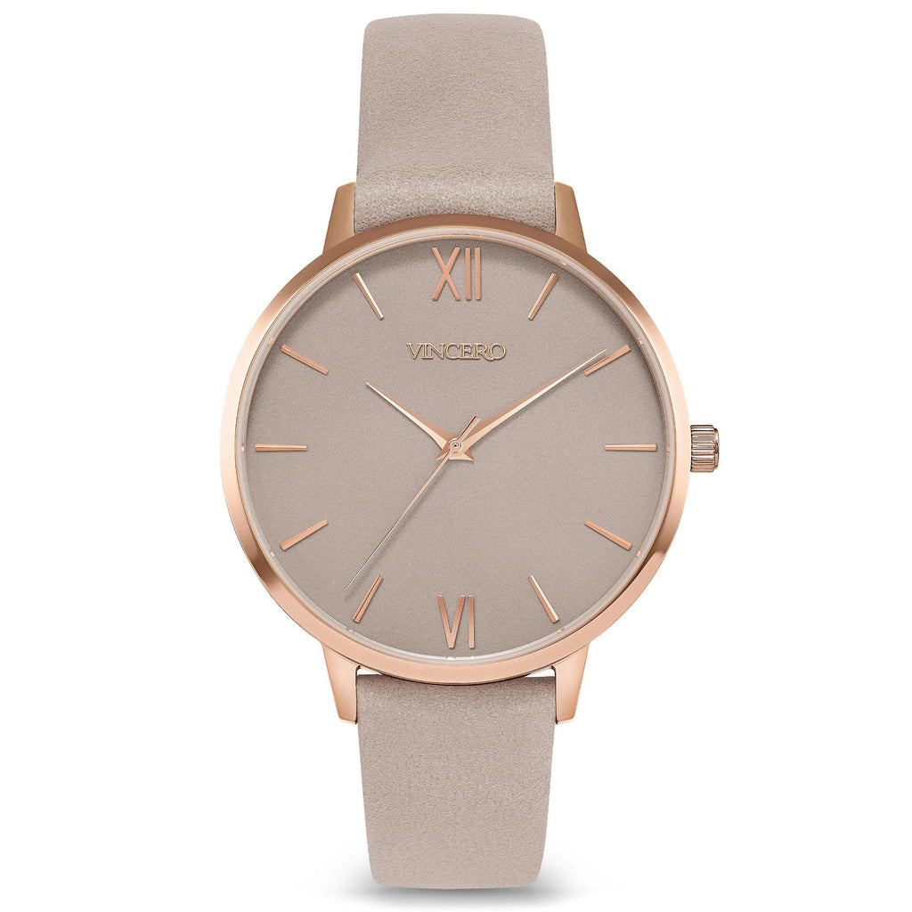 Vincero Collective Eros Limited Release watch with rose dial and taupe Italian leather strap