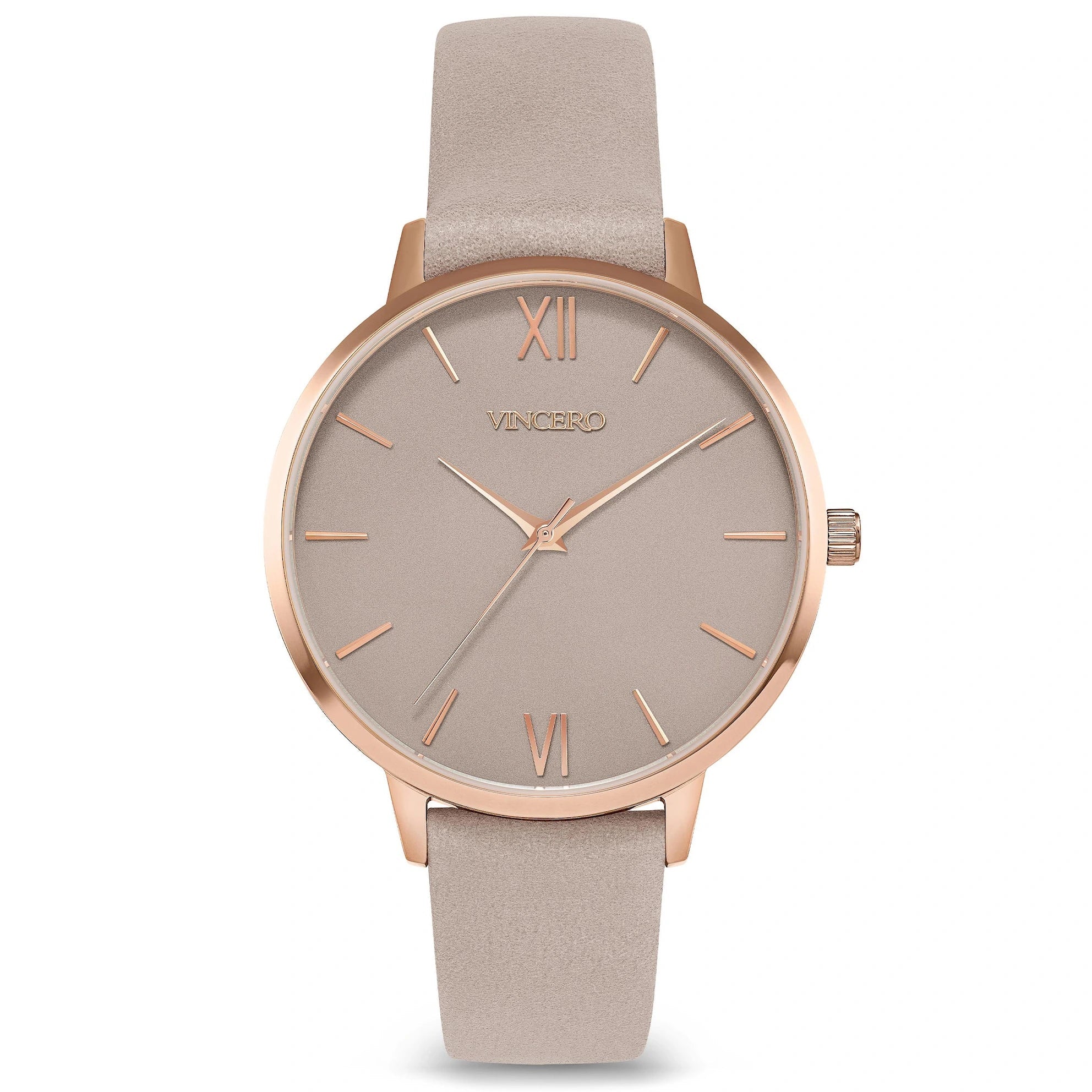 Vincero Collective Eros Limited Release watch with rose dial and taupe Italian leather strap