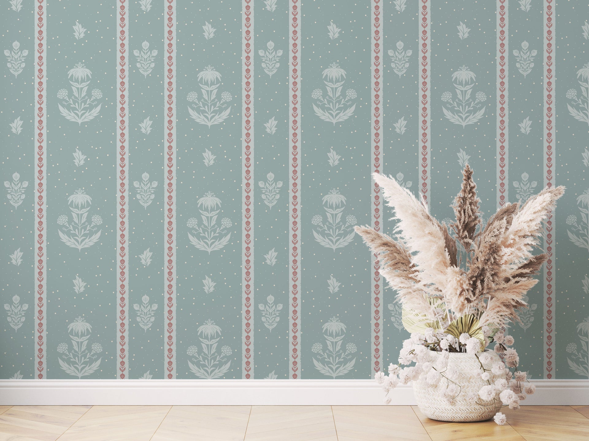 Cordelia Floral Removable Wallpaper in Green, Cream, Brown & Blue