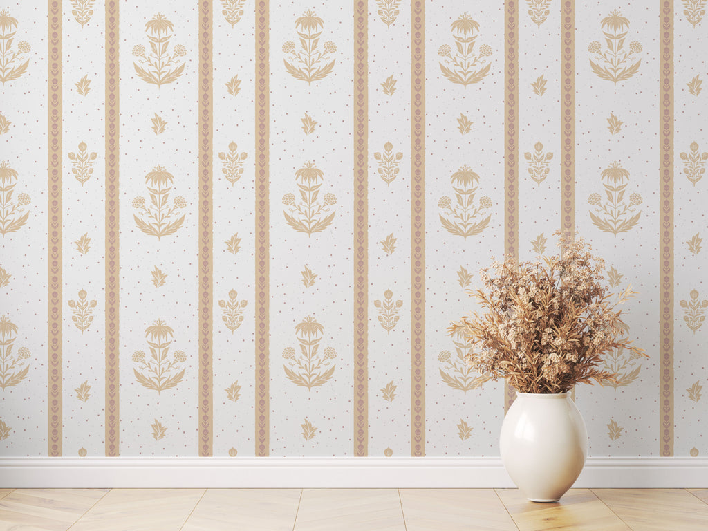 Cordelia Floral Removable Wallpaper in Green, Cream, Brown & Blue