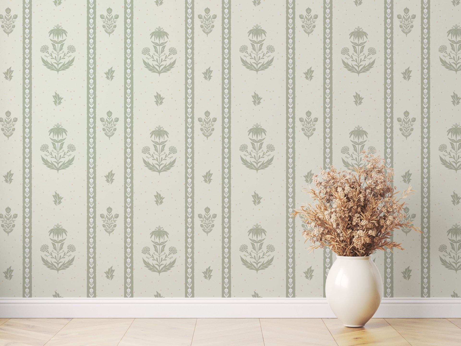 Cordelia Floral Removable Wallpaper in Green, Cream, Brown & Blue