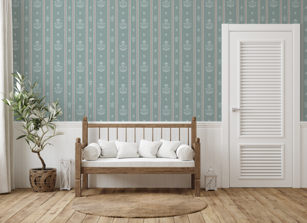 Cordelia Floral Removable Wallpaper in Green, Cream, Brown & Blue