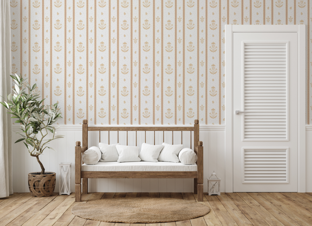Cordelia Floral Removable Wallpaper in Green, Cream, Brown & Blue