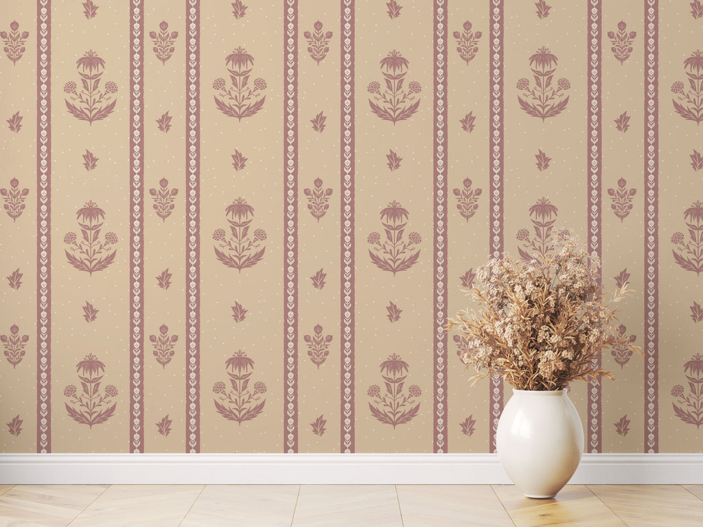 Cordelia Floral Removable Wallpaper in Green, Cream, Brown & Blue
