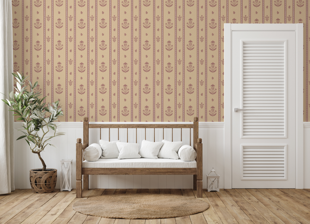 Cordelia Floral Removable Wallpaper in Green, Cream, Brown & Blue