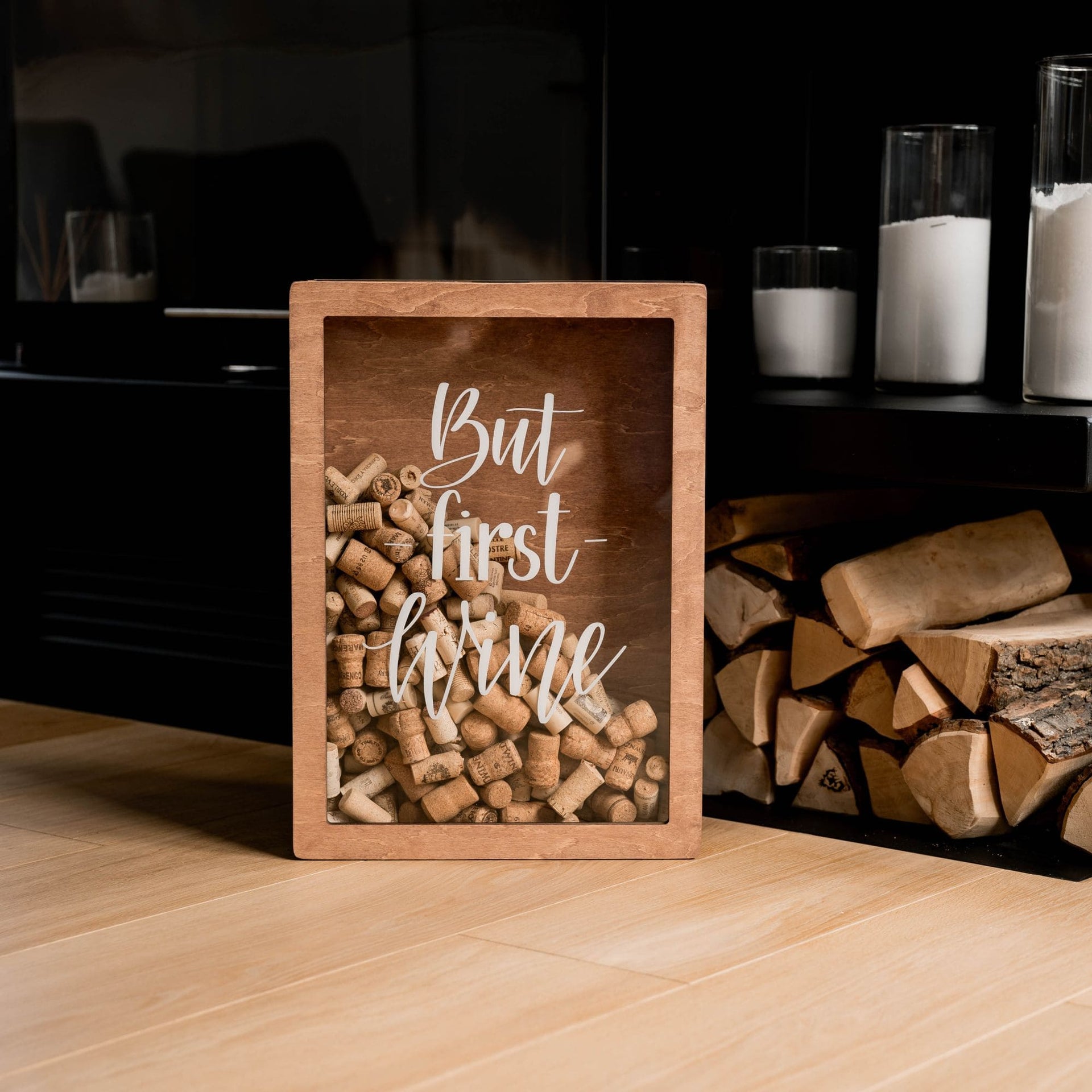 But First, Wine Decorative Cork Holder Box - Wooden Keepsake