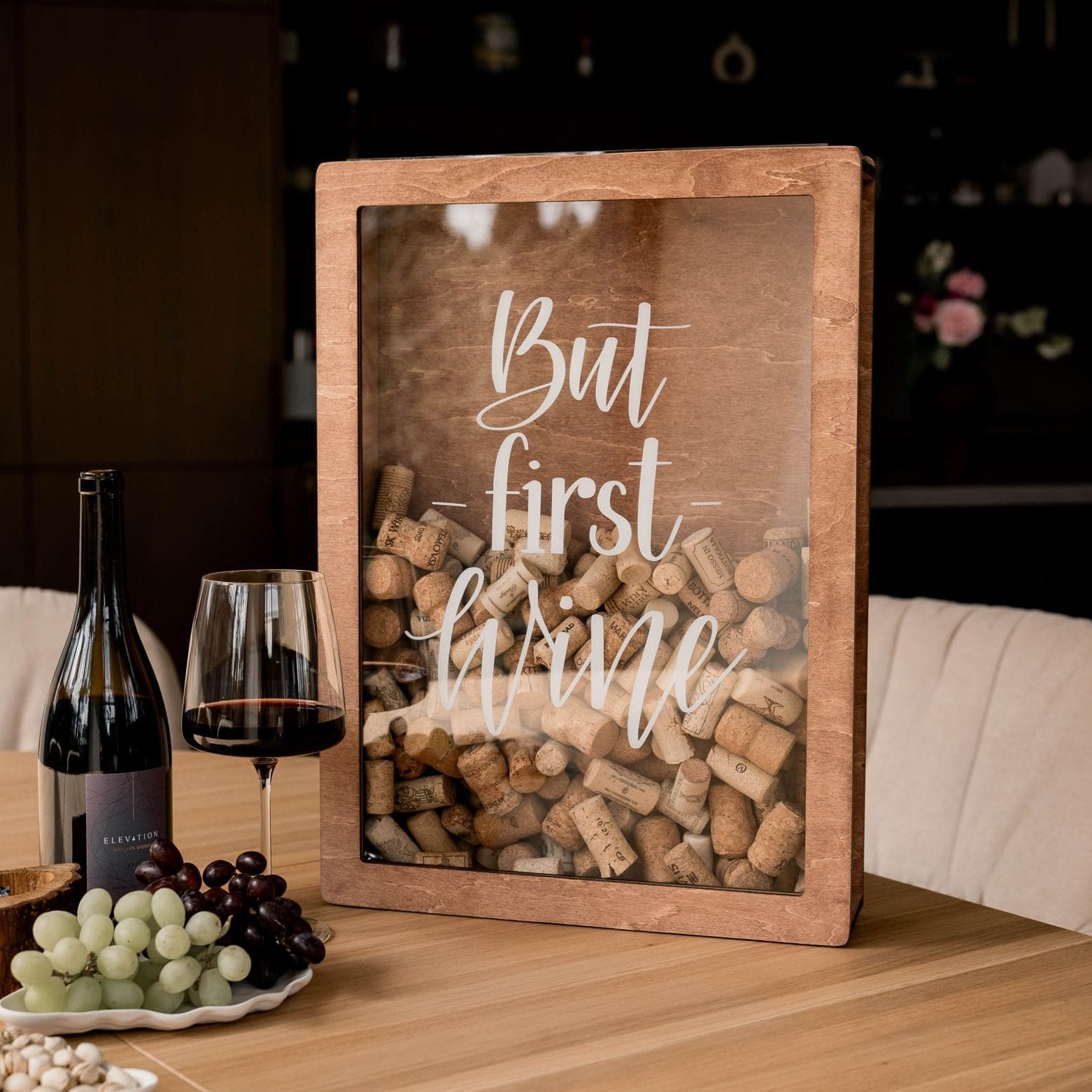 But First, Wine wooden shadow box for wine cork storage
