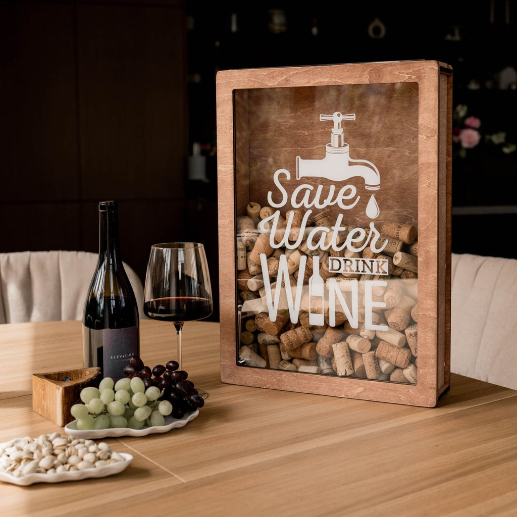 Save Water Drink Wine Cork Box - Funny Wine Decor Keepsake