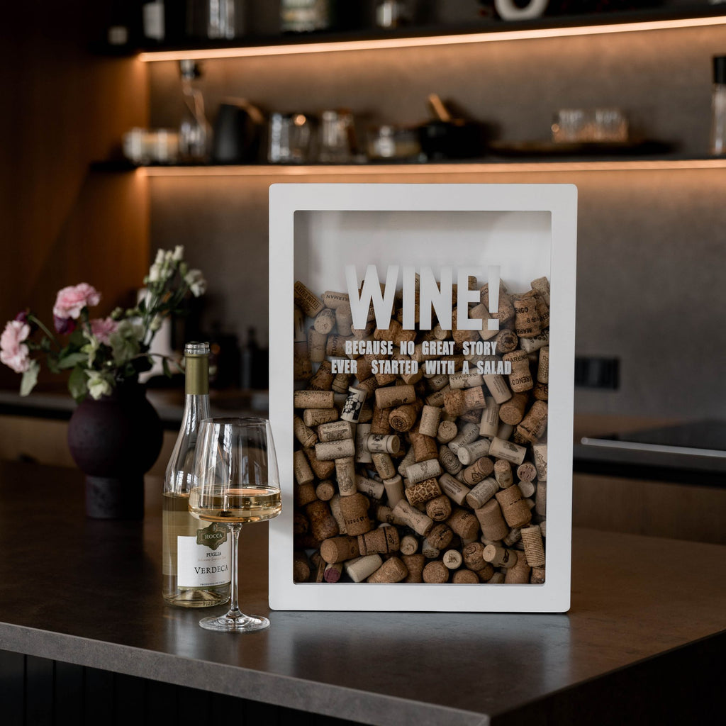 Wine Cork Keepsake Shadow Box - No Great Story Started With A Salad