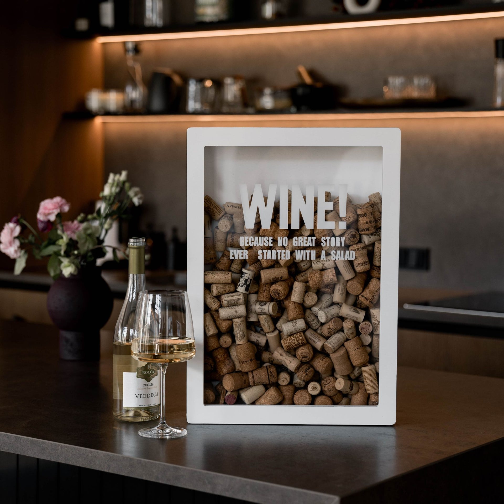 Wine Cork Keepsake Shadow Box - No Great Story Started With A Salad