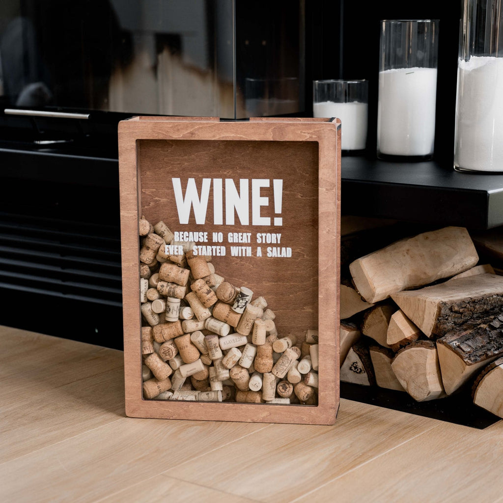 Wine Cork Keepsake Shadow Box - No Great Story Started With A Salad