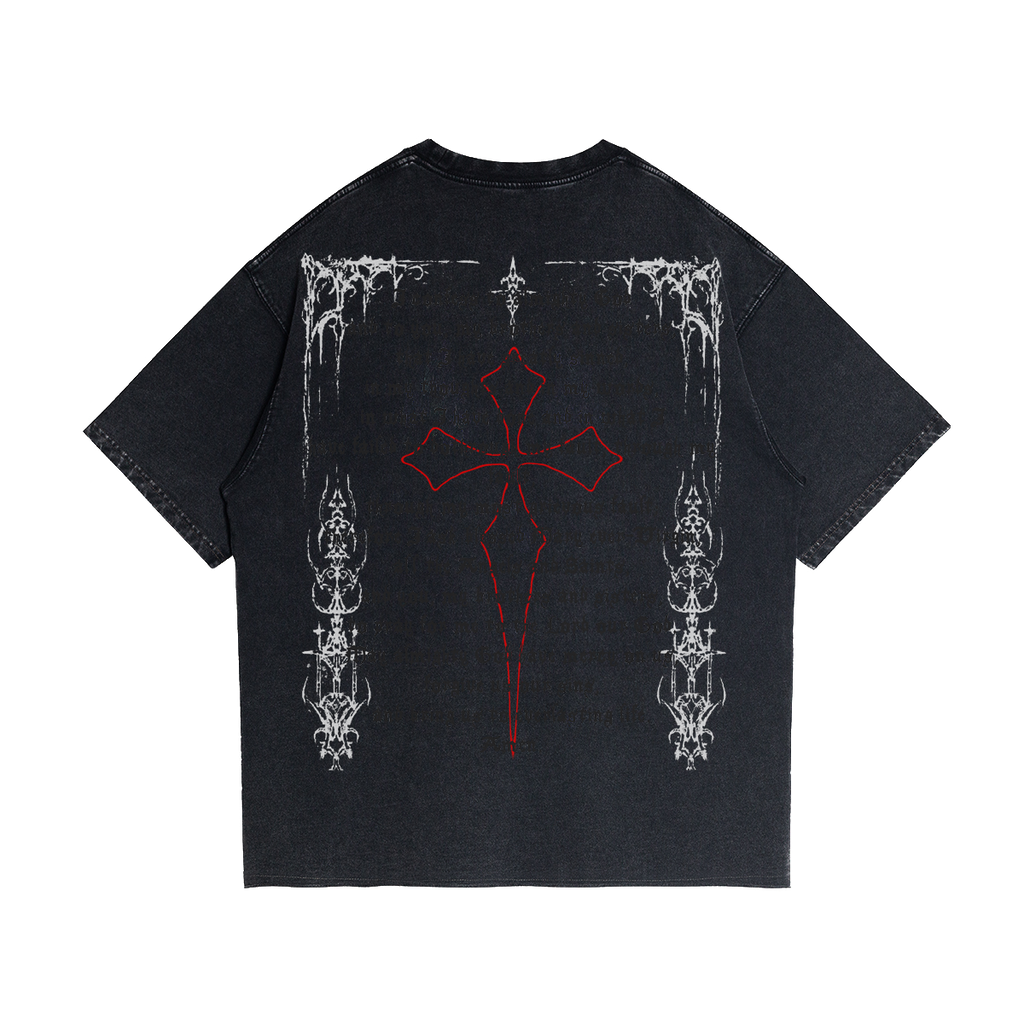 Fallen Angel Graphic Streetwear Tee in Faded Black Heavyweight - Image 2
