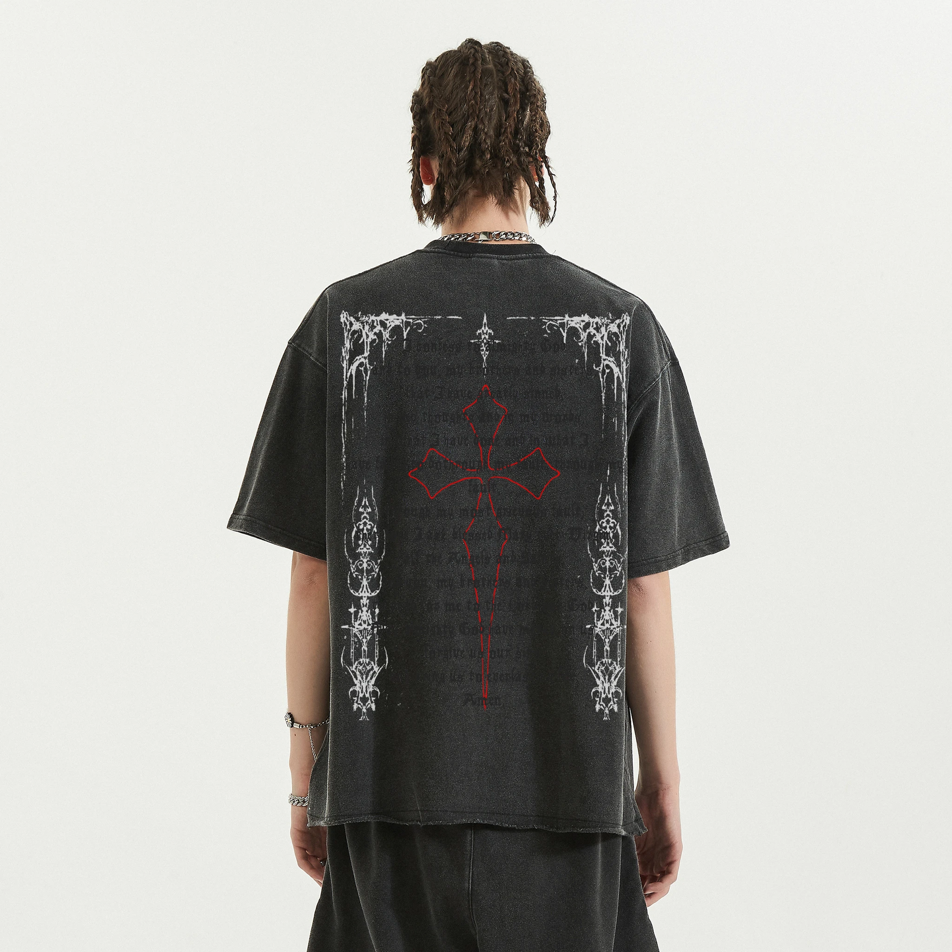Fallen Angel Graphic Streetwear Tee in Faded Black Heavyweight - Image 4