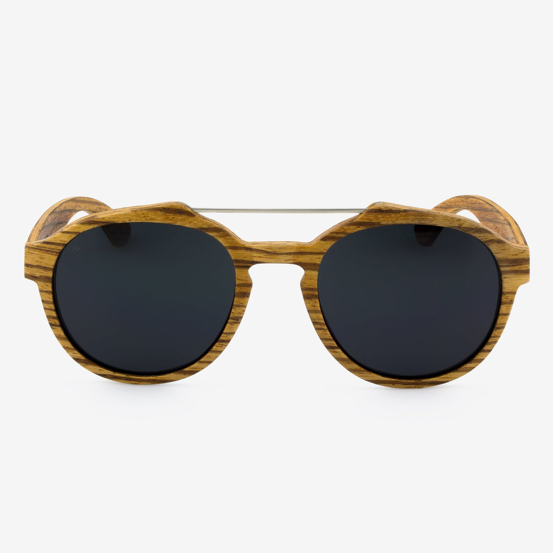 Cortez Oversized Round Wood and Metal Sunglasses - Brown