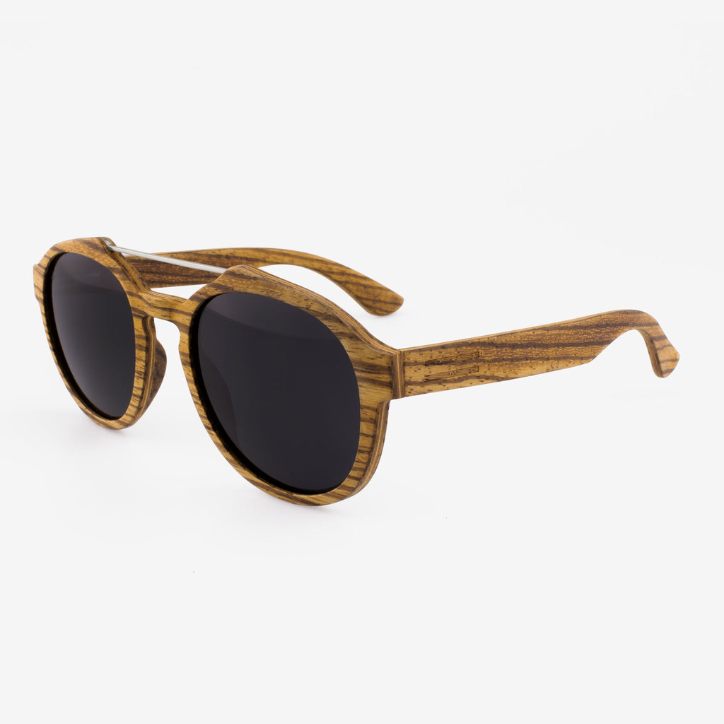 Cortez Oversized Round Wood and Metal Sunglasses - Brown