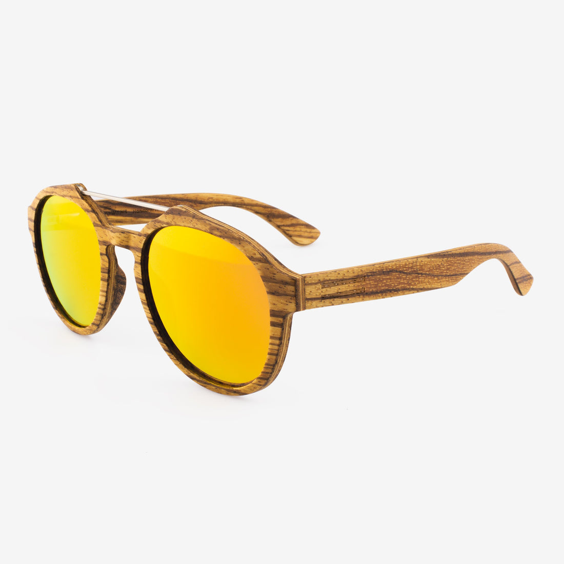 Cortez Oversized Round Wood and Metal Sunglasses - Brown