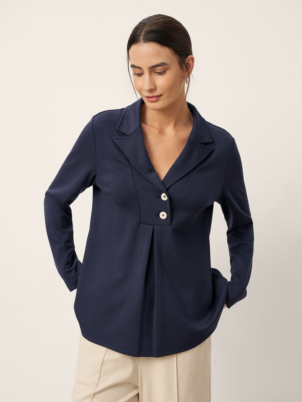 Notched Pleat Long-Sleeve Top JUNE