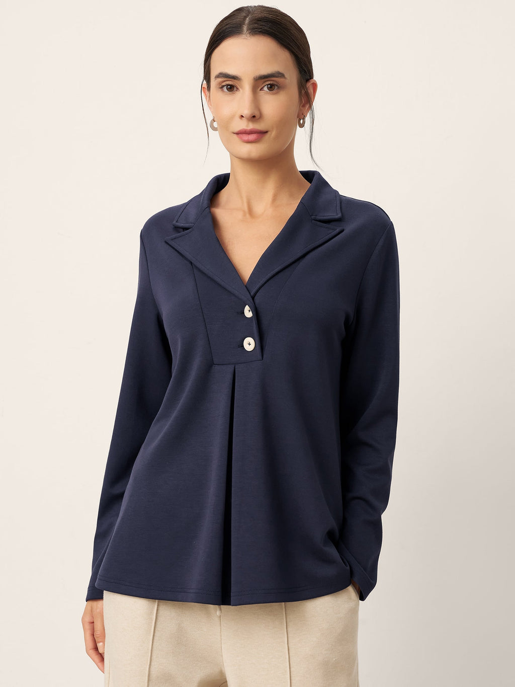 Notched Pleat Long-Sleeve Top JUNE